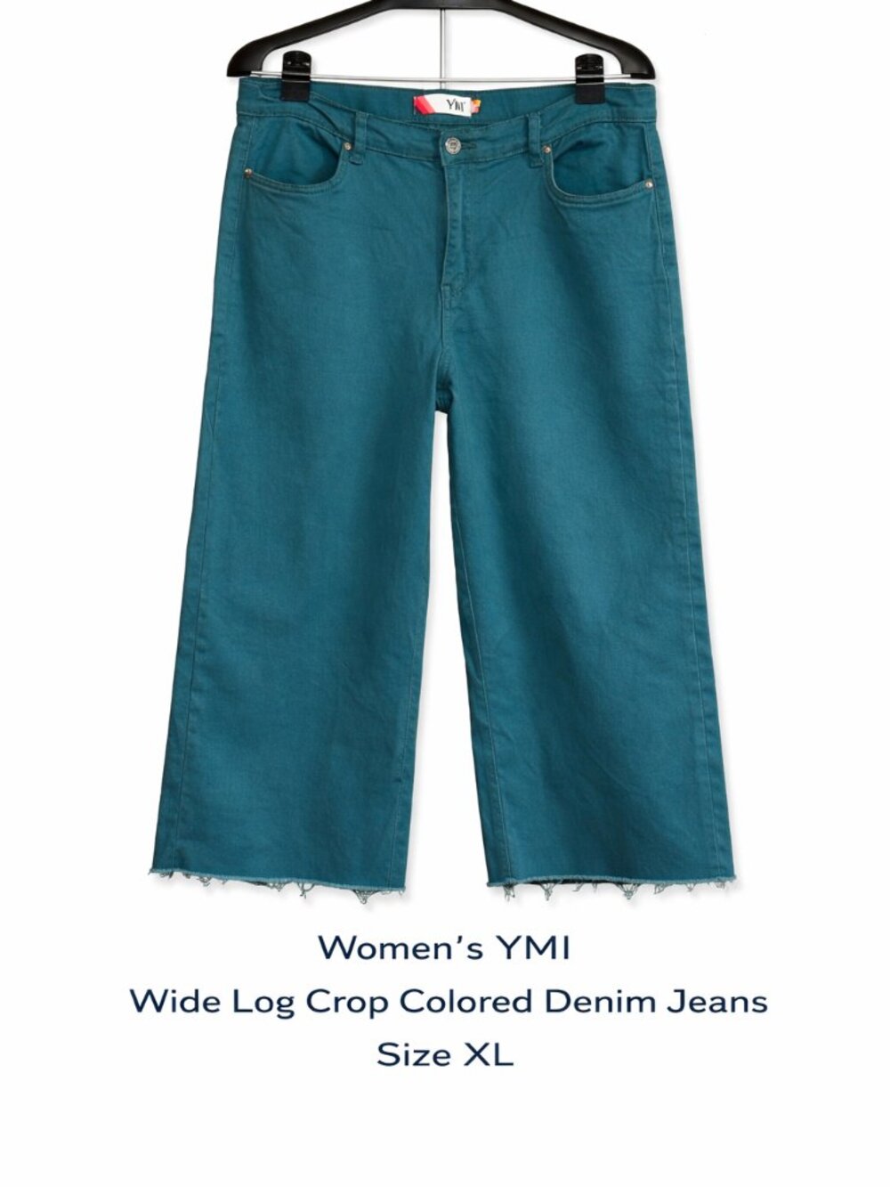 Women's YMI Wide Leg Ankle Length Raw Hem Jeans Size XL Color Teal Green